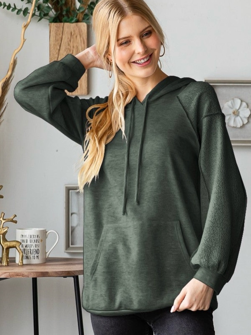 🆕 HEIMISH REVERSE CONTRAST HOODIE - LARGE, DK OLIVE